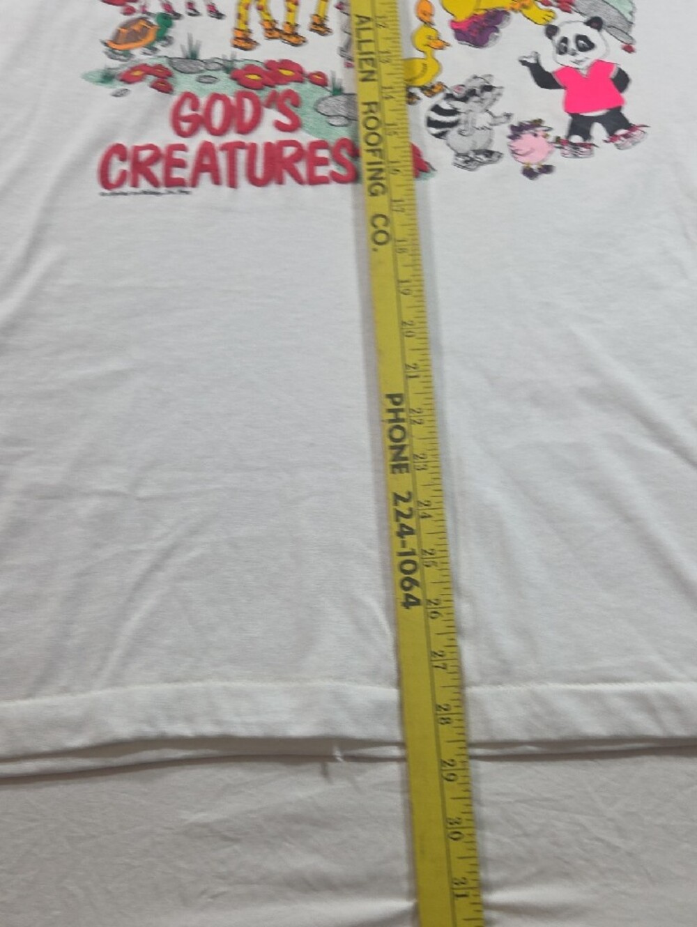 Vintage 1990 Puffy Paint Shirt Screen Stars White Tee Colorful Animal - Picture 5 of 8